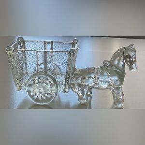 Vintage 1950s Jeannette Glass Horse/Donkey with Cart Candy Dish